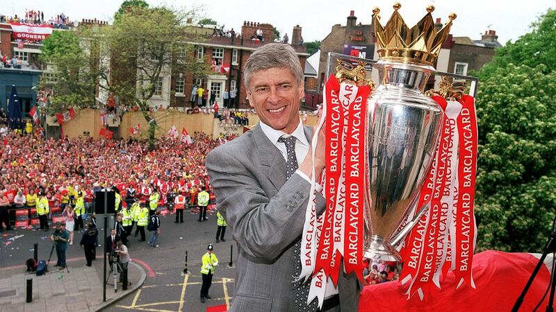 Arsène Wenger celebrates Arsenal’s 2004 Premier League win. Photograph: Getty