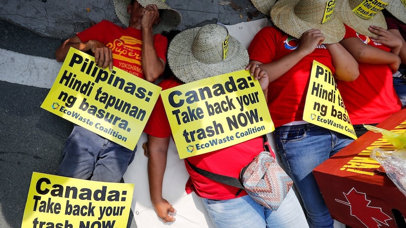 Demonstrators lying on the road during a protest at the Canadian embassy in Makati, south of Manila, Philippines, on May 21st. Photograph: Mark R Cristino/EPA