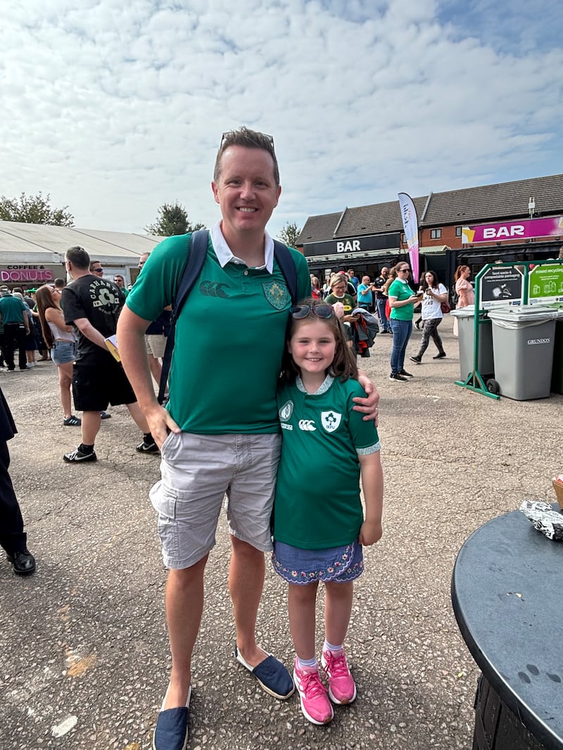 Mark Gallen brought his daughter Grace to Northampton to cheer on Ireland in the Rugby World Cup opener against Japan