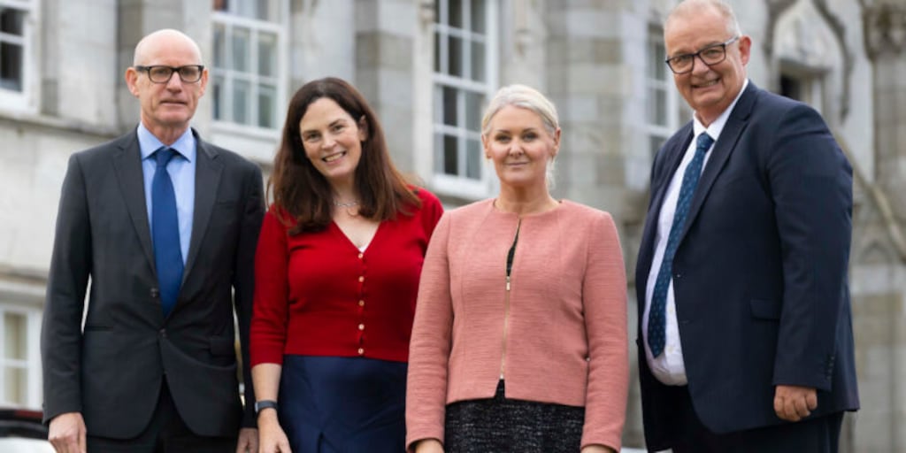 Department of Justice deputy general secretary John O’Callaghan; Dr Cliona Hannon of the Katharine Howard Foundation; Irish Prison Service director general Caron McCaffrey; and Shelton Abbey governor Joseph Donohue at Shelton. Photograph: Patrick Browne