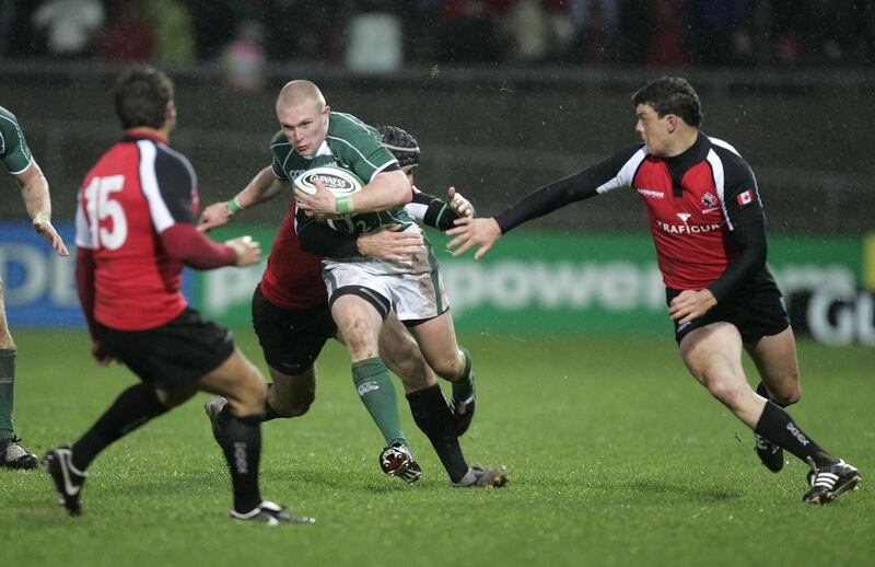Keith Earls during his debut against Canada at Thomond Park when he looked like Ireland’s answer to Christian Cullen. Photograph: Dara Mac Dónaill