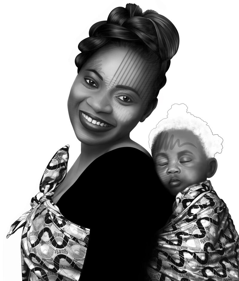 Street artist Joe Caslin's temporary mural, depicting refugee Joyce Lusaka with her daughter Bénie, was applied to the walls of Mallow Castle. Photograph: Ruth Medjber.