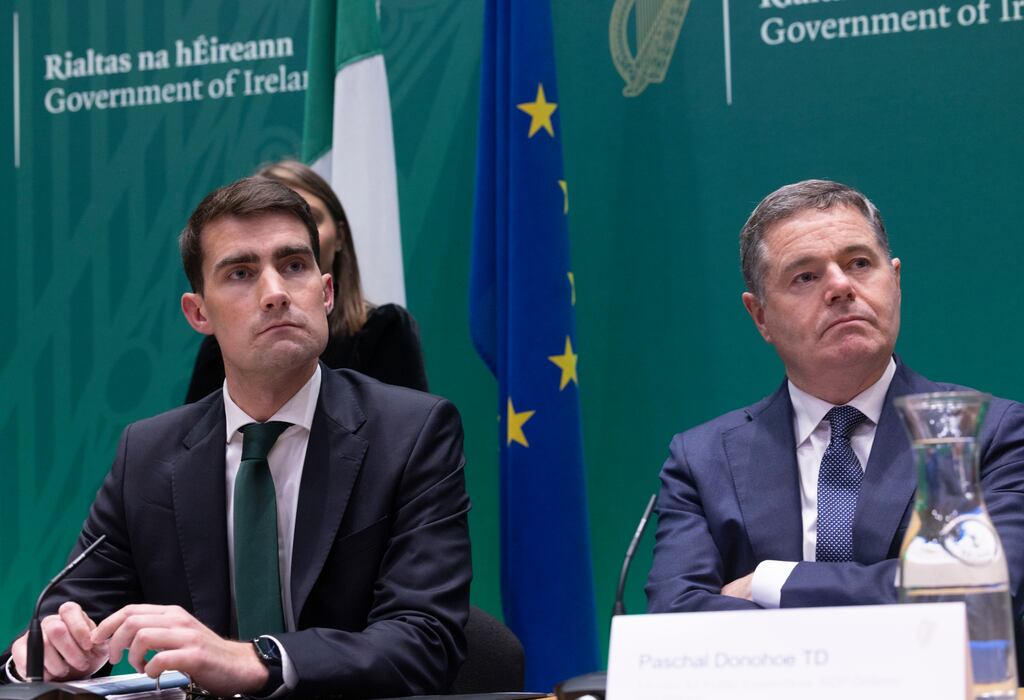 Minister for Finance Jack Chambers and Minister for Public Expenditure Paschal Donohoe have been urged to keep a tight rein on spending due to the fact that much of the State's record corporation tax take could be windfall in nature. Photograph: Sam Boal/Collins Photo