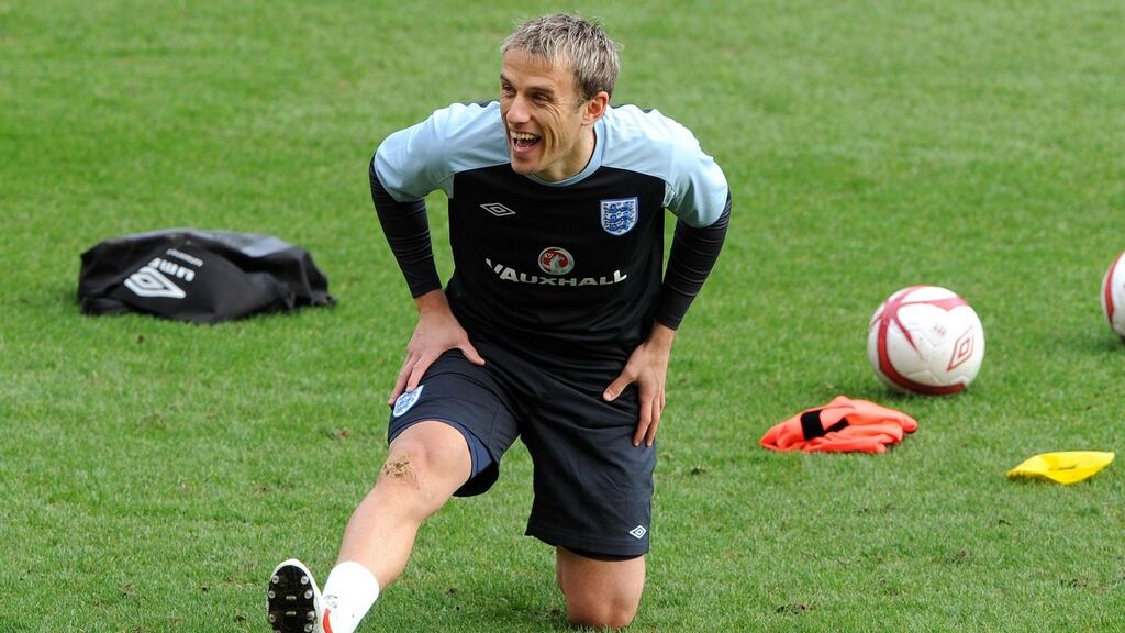 Maybe Phil Neville  doesn’t hold any of the beliefs that his tweets suggest he does around women’s domestic roles and violence towards them. Photograph: Owen Humphreys/PA Wire.