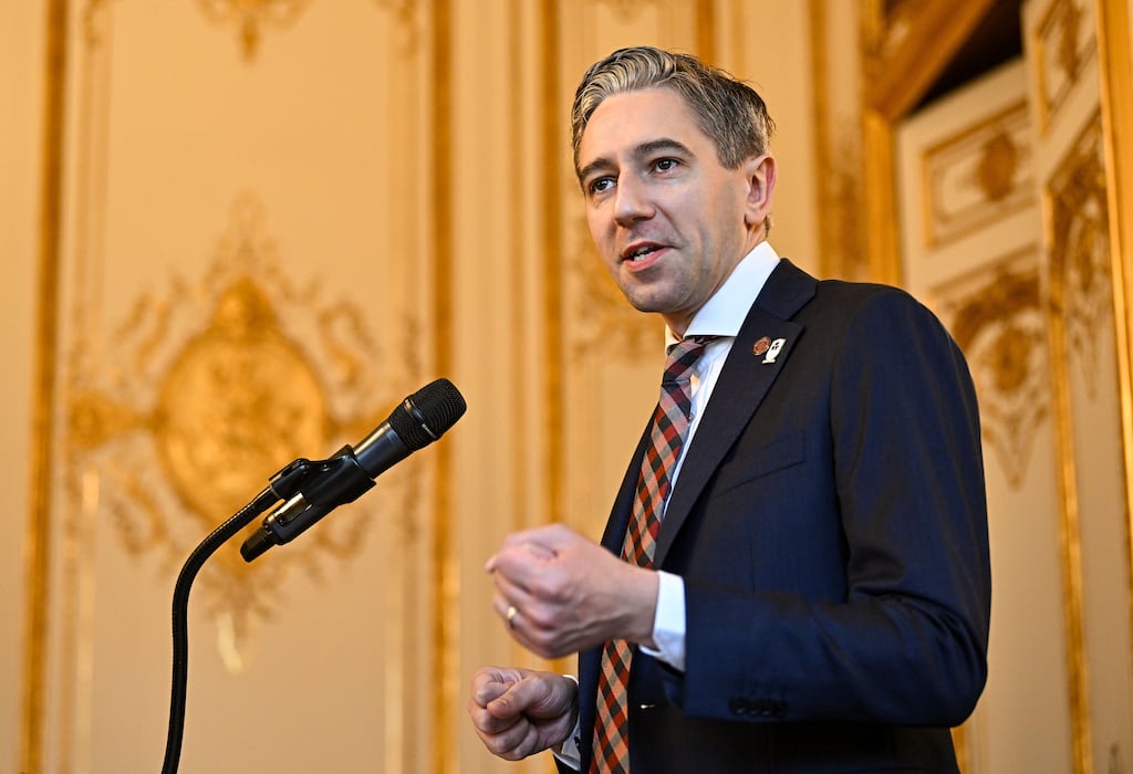 Taoiseach Simon Harris speaking during an Irish Embassy reception during the Olympic Games in Paris. Photograph: Sam Barnes/Sportsfile