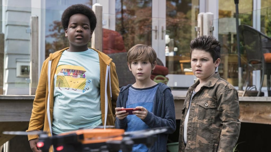 Lucas (Keith L Williams), Max (Jacob Tremblay) and Thor (Brady Noon) in Good Boys, written by Lee Eisenberg and Gene Stupnitsky and directed by Stupnitsky. It begins with a riff borrowed from American Pie that sets the uneasy tone for what is to follow
