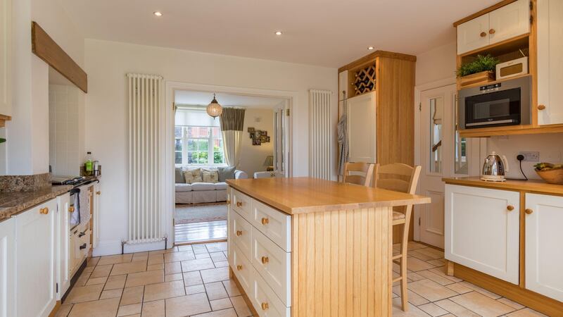 The kitchen at 88 Iveagh Gardens in Dublin 12 features a Rayburn range.