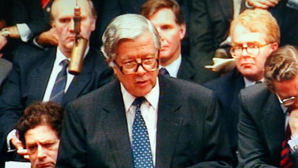 File photograph of Sir Geoffrey Howe speaking at the House of Commons in London. Photograph: PA