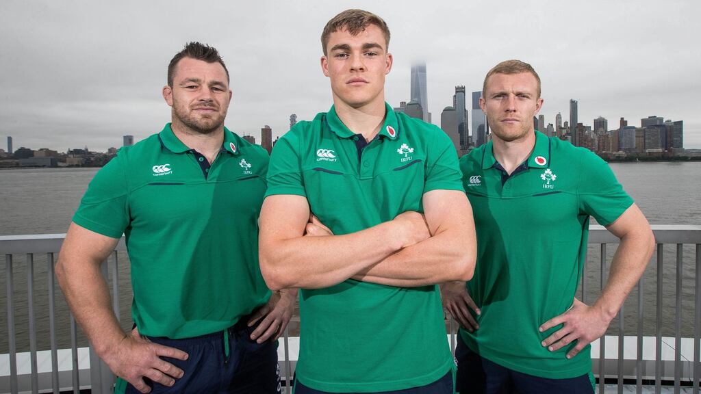 Cian Healy, Garry Ringrose and Keith Earls in New Jersey. Photograph: Inpho