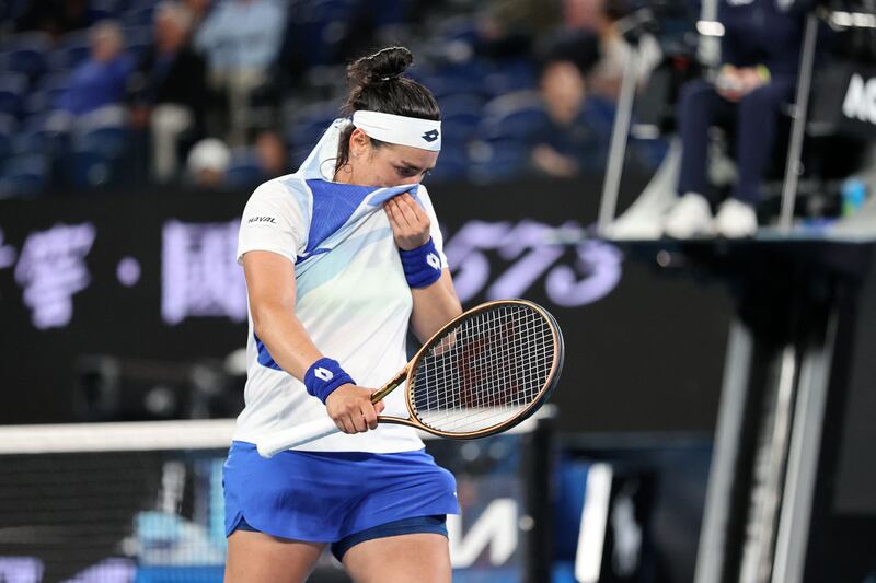 Tunisia's Ons Jabeur reacts after a point against Marketa Vondrousova. Photograph: Martin Keep/AFP via Getty Images