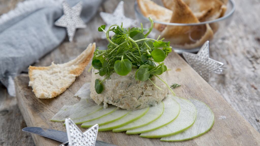 Light smoked mackerel and apple mousse with melba toast. Photograph: Harry Weir