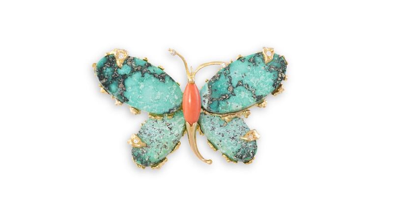 Lot 73 Turquoise and diamond brooch (€1,200 - €1,800)