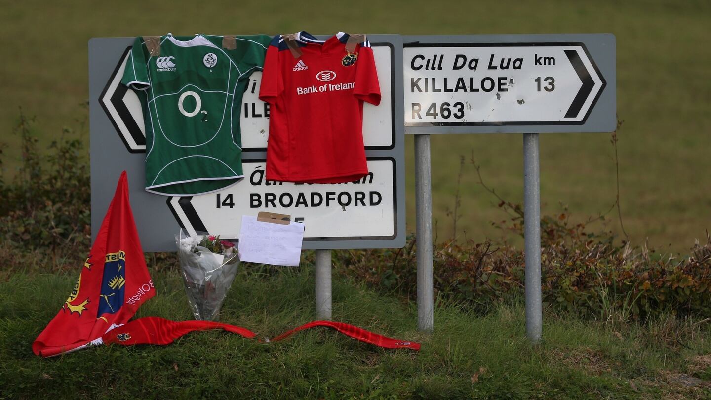 Signs point the way to Killaloe in County Clare where the funeral of Munster head coach Anthony Foley is taking place. Photograph: PA