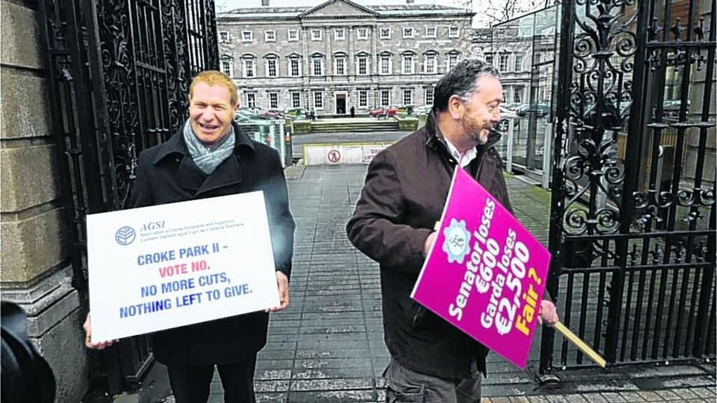 Association of Garda Sergeants and Inspectors general secretary John Redmond and his Garda Representatuive Association counterpart PJ Stone in a recent a protest against the new Croke Park agreement outside Leinster House. Photographer: Dara Mac Dónaill /THE IRISH TIMES