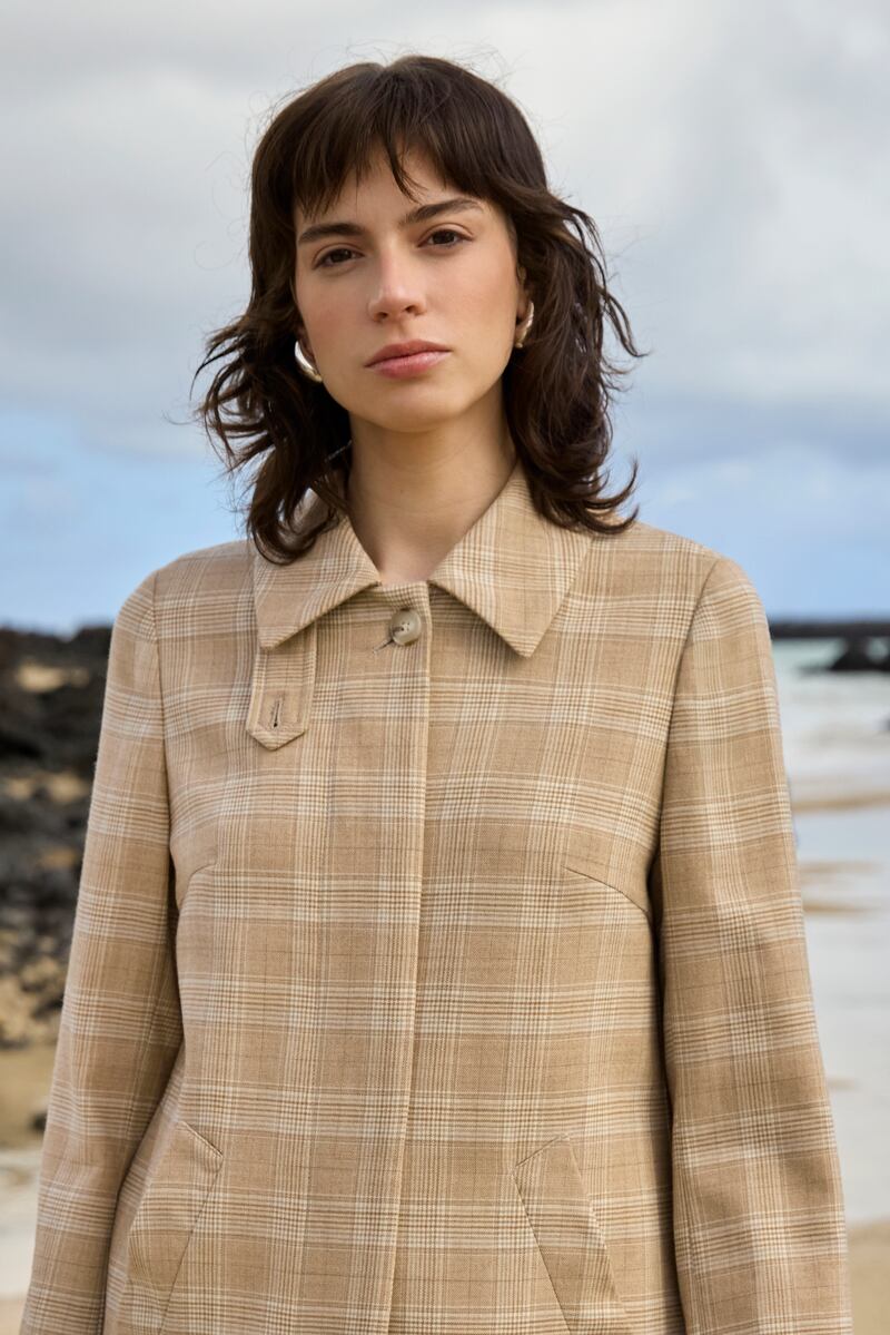 Maeve: sandstone check linen coat, €359