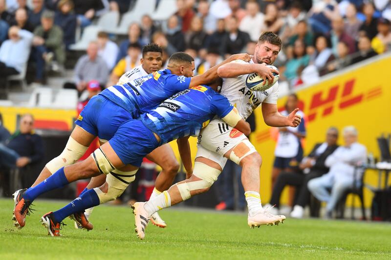La Rochelle's Gregory Alldritt is tackled as he runs with the ball during their Champions Cup Round of 16 rugby match against the Stormers at Cape Town Stadium last weekend. Photograph: Rodger Bosch/AFP via Getty Images