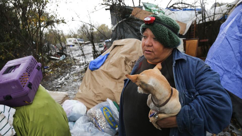 Grace Hilliard, who had lived in “The Jungle” for about 15 years before it wasw cleared out on Thursday by the San Jose city authorities. Photograph: Jim Wilson/The New York Times