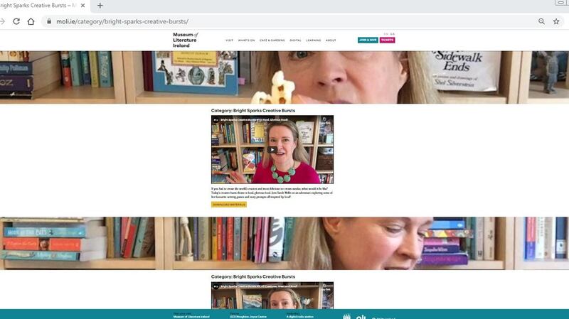 Screengrab: Younger writers could check out #CreativeBursts, where Sarah Webb is providing writing prompts for families.