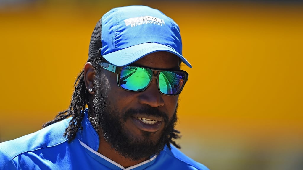 West Indies star Gayle has apologised after his “joke” flirt with a female television presenter was branded “disrespectful” and “inappropriate” by authorities after Ten Network reporter Mel McLaughlin found herself being asked out for a drink during an interview with the burly opener after he blasted 41 runs off 15 balls for the Melbourne Renegades in the Big Bash League. Photograph: Getty Images
