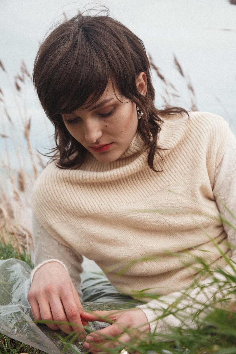 New knits from Ros Duke – bone dolman tank €350, pearl zigzag long-sleeve jumper €425.