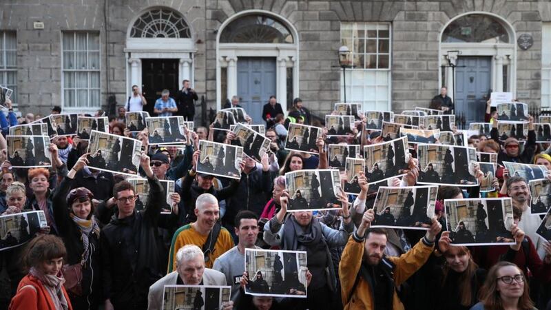 Take Back the City: protesters outside 34 North Frederick Street in Dublin on Wednesday. Photograph: Brian Lawless/PA Wire