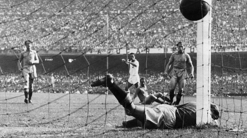 Ademir scores for Brazil during their 7-1 win over Sweden in 1950. Photograph: Staff/Getty