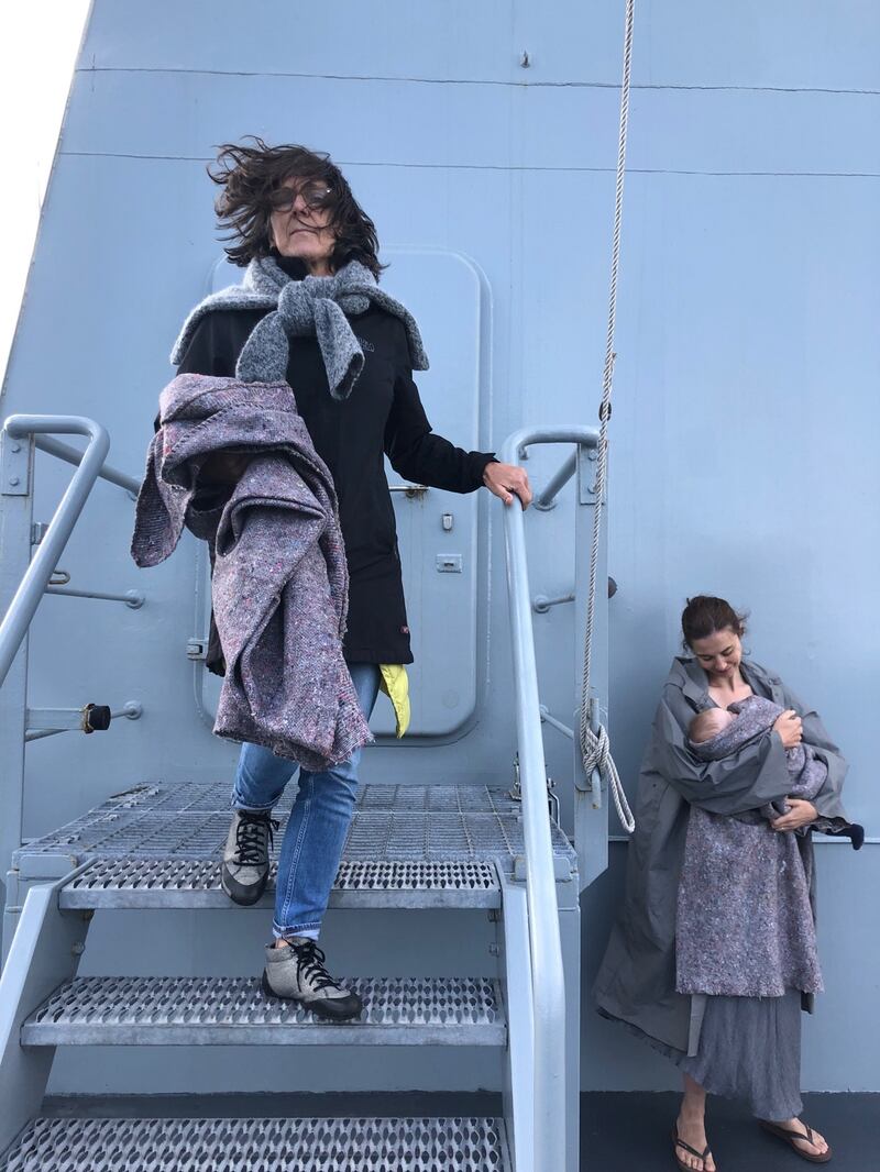 Artist Dorothy Cross and singer Lisa Hannigan on location of the LE William Butler Yeats filming Heartship, a new project to be presented by Sounds from a Safe Harbour festival, Cork, coming September 14th. Photograph: Mary Hickson