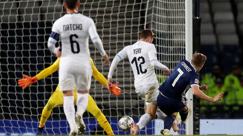 Forrest scores his and Scotland’s second. Photo: Russell Cheyne/Reuters