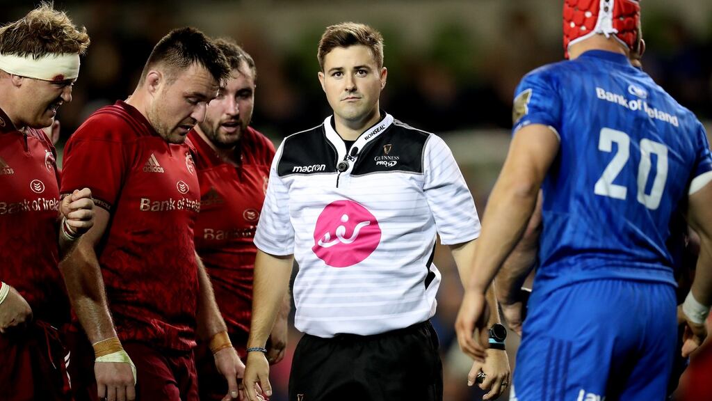 Ben Whitehouse was in the eye of the storm during Saturday’s Guinness Pro14   clash between Leinster and Munster at Aviva Stadium.  Photograph: Billy Stickland/Inpho