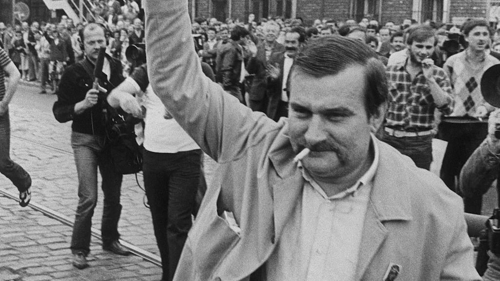 Lech Walesa in Gdansk in 1983: the Nobel Peace Prize winner has previously acknowledged signing a commitment to be an informant but has insisted he never acted on it. Photograph: AFP/Getty Images
