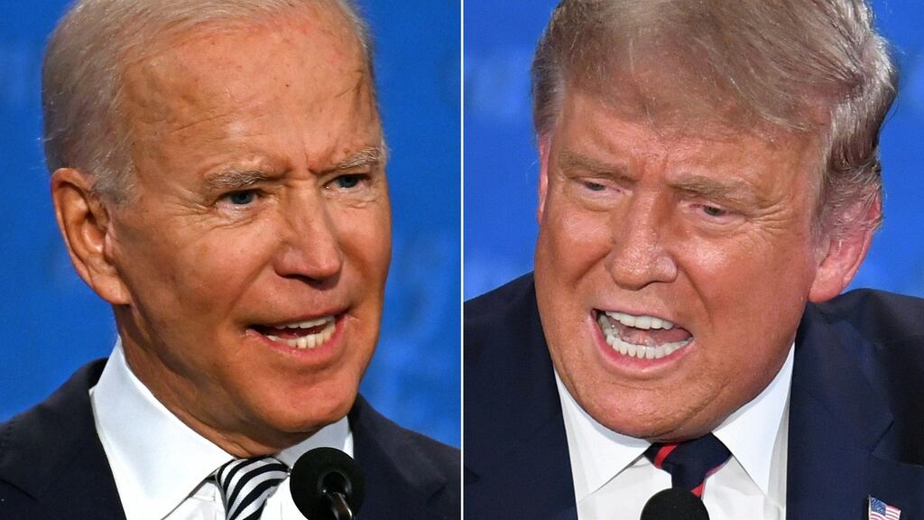 Joe Biden and Donald Trump during the first presidential debate in Ohio. Photograph: Jim Watson/Saul Loeb/Getty
