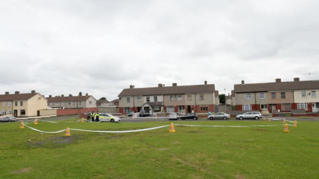 The scene at Croftwood Gardens, Ballyfermot, Dublin, where a six-year-old boy was shot last week. Photograph: Dara Mac Dónaill