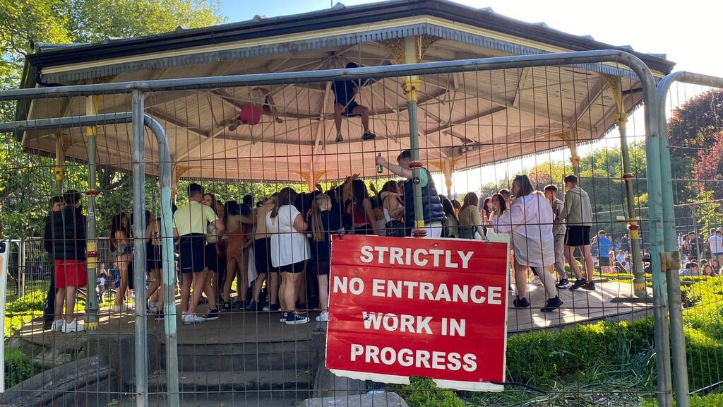 The OPW erected fencing around the bandstand earlier this week to assess the structure following incidents of “anti-social behaviour in this location over the previous days”. Photograph: Jack Power