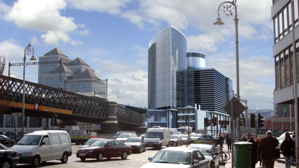 An artist’s impression of the Tara Street office block and station concourse with planning permission until 2020