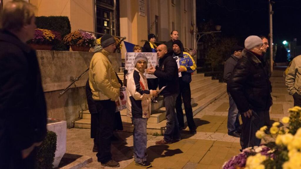 Protesters during demonstrations against fracking  in Barlad, Romania.  Photograph: Cristian Movila/The New York Times