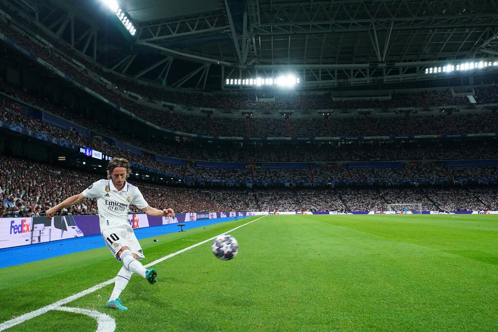 Luka Modric in action for Real Madrid during their Champions League semi-final first leg against Manchester City at the Bernabeu. Photograph: Angel Martinez/Getty Images