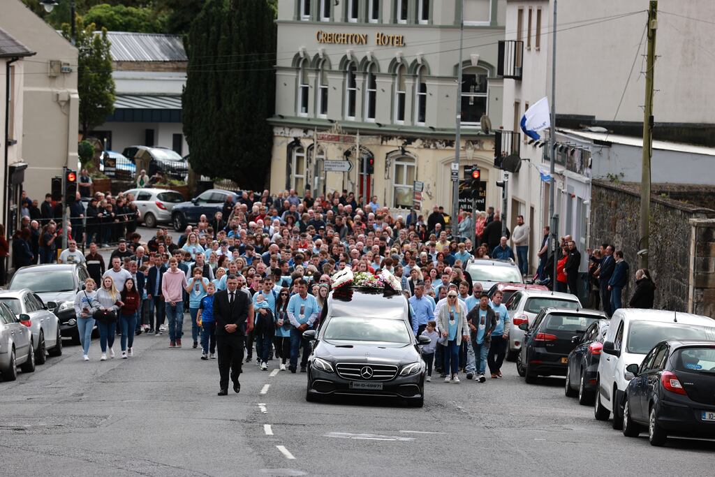 The funeral procession of Kiea McCann makes its way to the Sacred Heart Chapel in Clones, Co Monaghan. Photograph: Liam McBurney/PA Wire