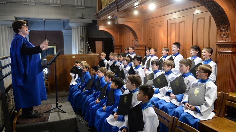Choir director Blanaid Murphy with members of the Palestrina Choir at St Mary’s Pro Cathedral, Dublin. Photograph: Dara Mac Dónaill