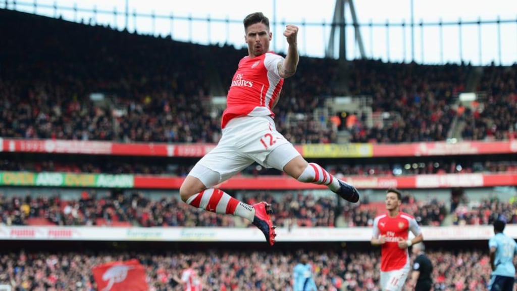 Olivier Giroud: the Arsenal striker has carried the burden of goalscoring in the absence of Theo Walcott with six goals in his last eight games. Photo: Jamie McDonald/Getty Images Olivier Giroud: the Arsenal striker has carried the burden of goalscoring in the absence of Theo Walcott with six goals in his last eight games. Photo: Jamie McDonald/Getty Images
