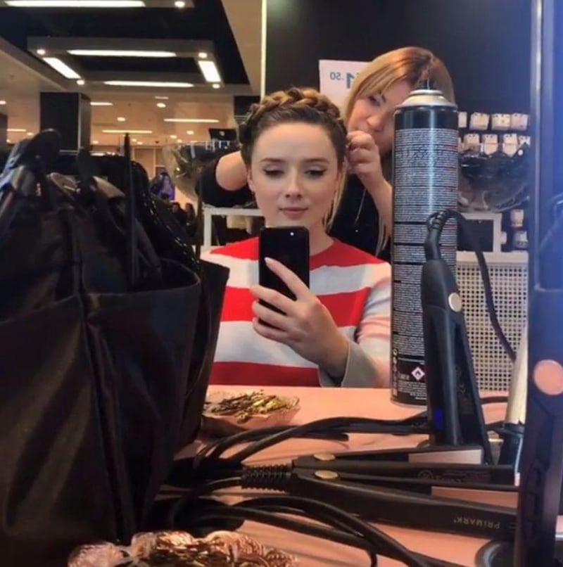 Laura Kennedy admiring her braid in the PS . . . X Glissed pop-up in Penneys, Mary Street, Dublin