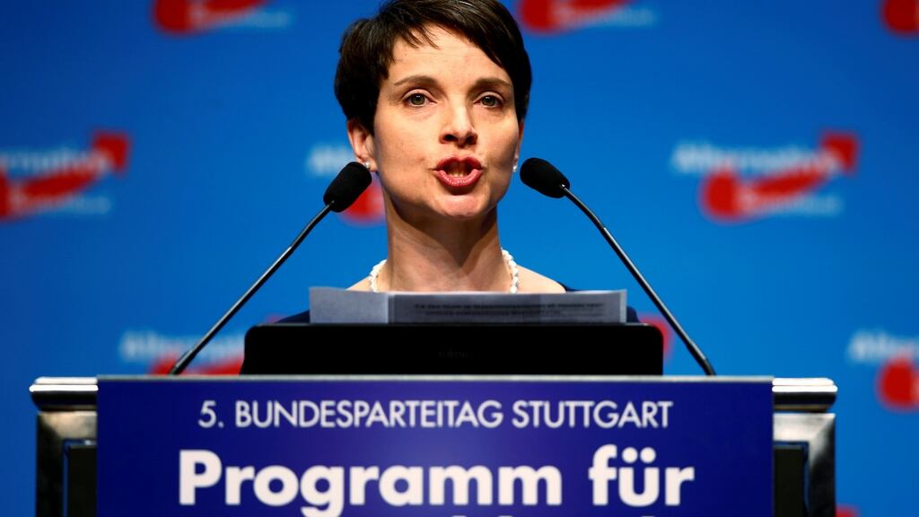 Chairwoman of the anti-immigration party Alternative for Germany (AfD) Frauke Petry at the party’s conference. Photograph: Wolfgang Rattay/Reuters