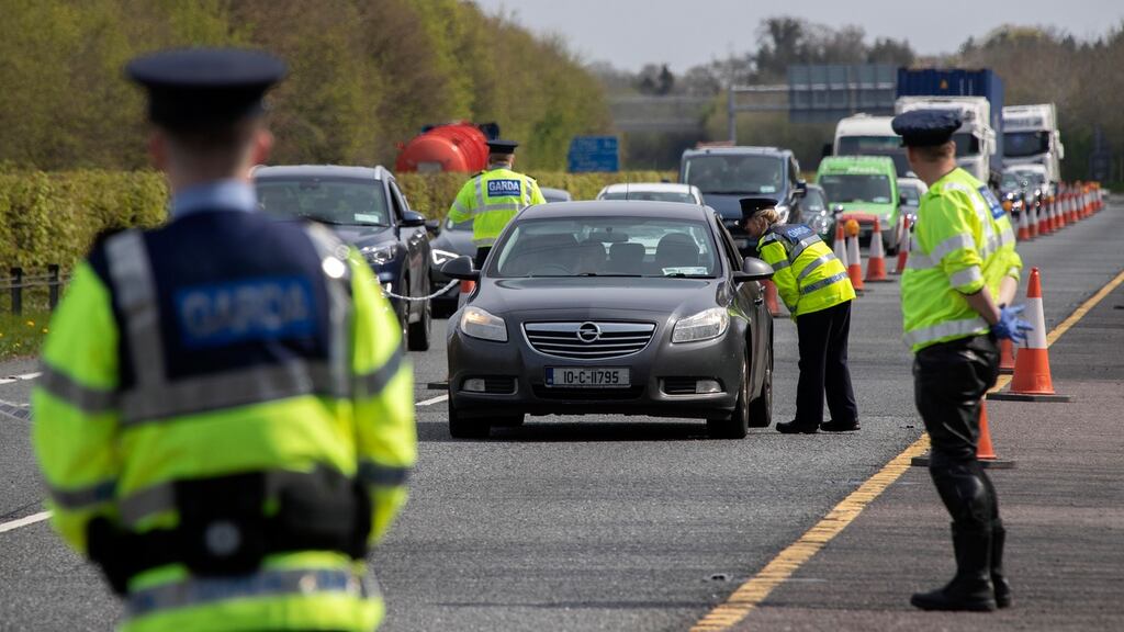 Gardai conduct COVID-19 checkpoints this afternoon on the Westbound carriageway of the M4 Motorway.Picture Colin Keegan, Collins Dublin