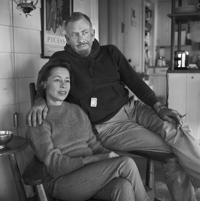 John Steinbeck and his third wife, Elaine, at their Sag Harbor cottage in 1962. Photograph: Bettmann Archive