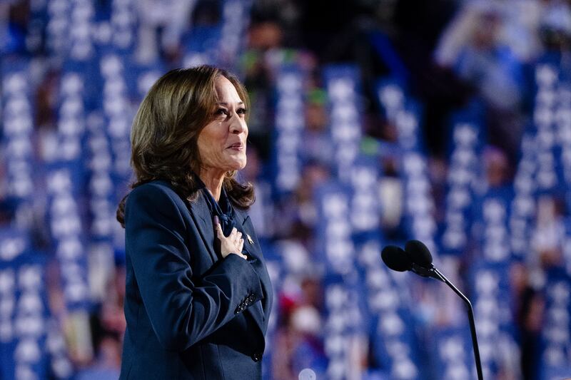 Kamala Harris at the Democratic National Convention on Thursday. Photograph: Erin Schaff/New York Times