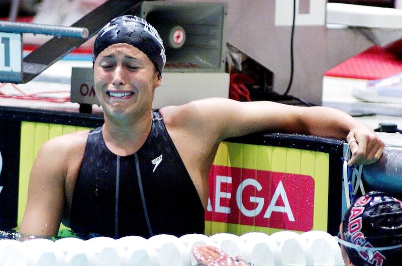 Gabrielle Rose finishes second in the women's 200m individual medley finals at the Olympic Swim Trials in Indianapolis, Indiana on August 12th, 2000. Photograph: Timothy A Clary/AFP via Getty Images