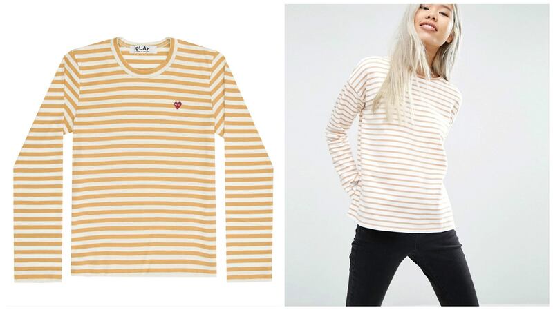 Spend your honey money on this long sleeve in Baby Loopback Stripe (right) for €21.33 from ASOS or feel the buzz with this Play Colour Series Little Red Heart striped long-sleeved T-shirt for €99 (left) on shop.doverstreetmarket.com