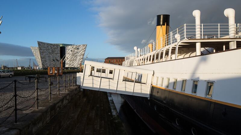 SS Nomadic, with the Titanic Centre in the background.