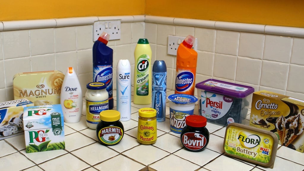 Unilever products. Shares in the Marmite, Dove soap and PG Tips firm were down 157.5 pence to 3,191 pence at the close