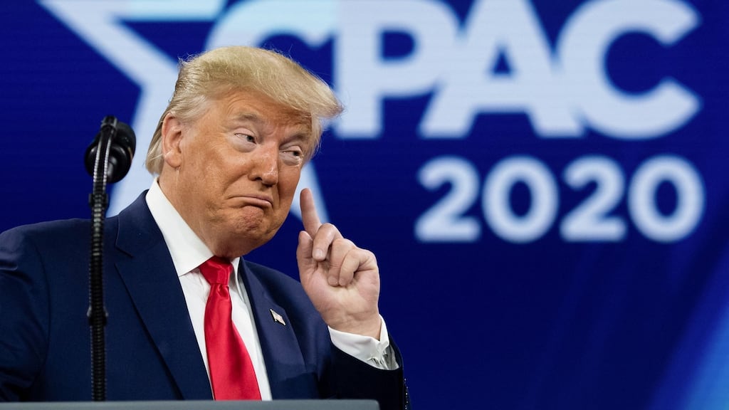 US president Donald Trump speaks during last year’s  Conservative Political Action Conference at National Harbour in Oxon Hill, Maryland. Photograph: Saul Loeb/AFP via Getty Images