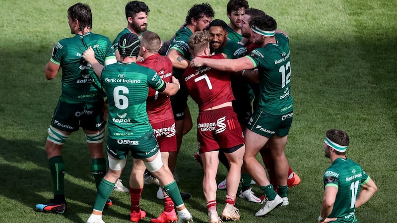 Tempers flare between Munster and Connacht at the Aviva Stadium. Photograph: Dan Sheridan/Inpho